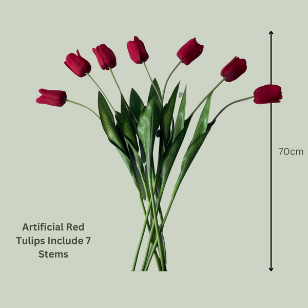 Artificial Red Tulips | 7 Stems