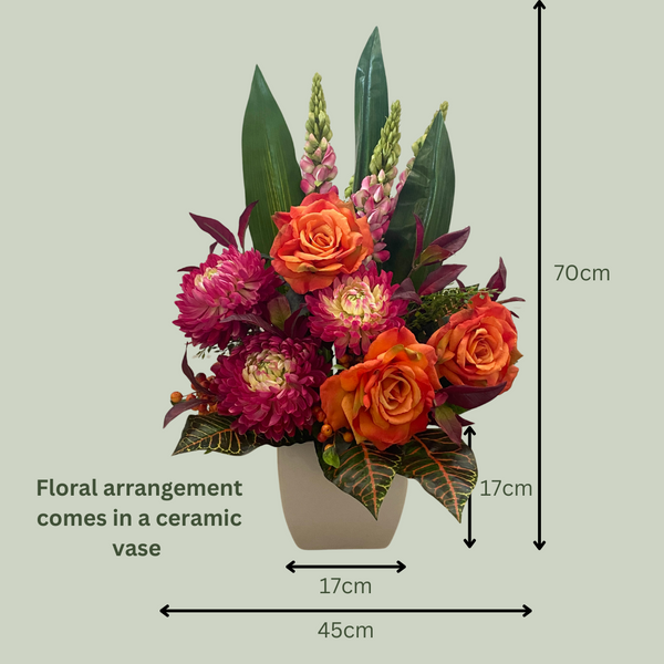 Artificial Floral Arrangement (Ex Rental) Purples and Oranges Ceramic