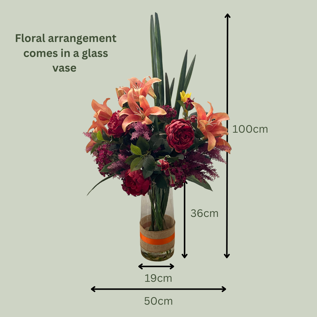 Artificial Floral Arrangement (Ex Rental) Reds and Oranges