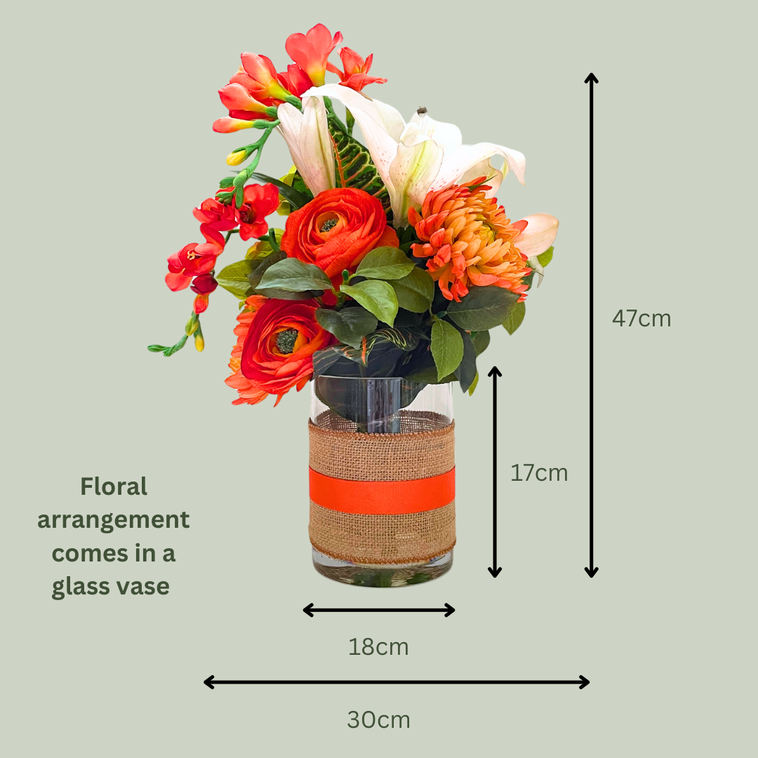 Artificial Floral Arrangement (Ex Rental) - Orange and white