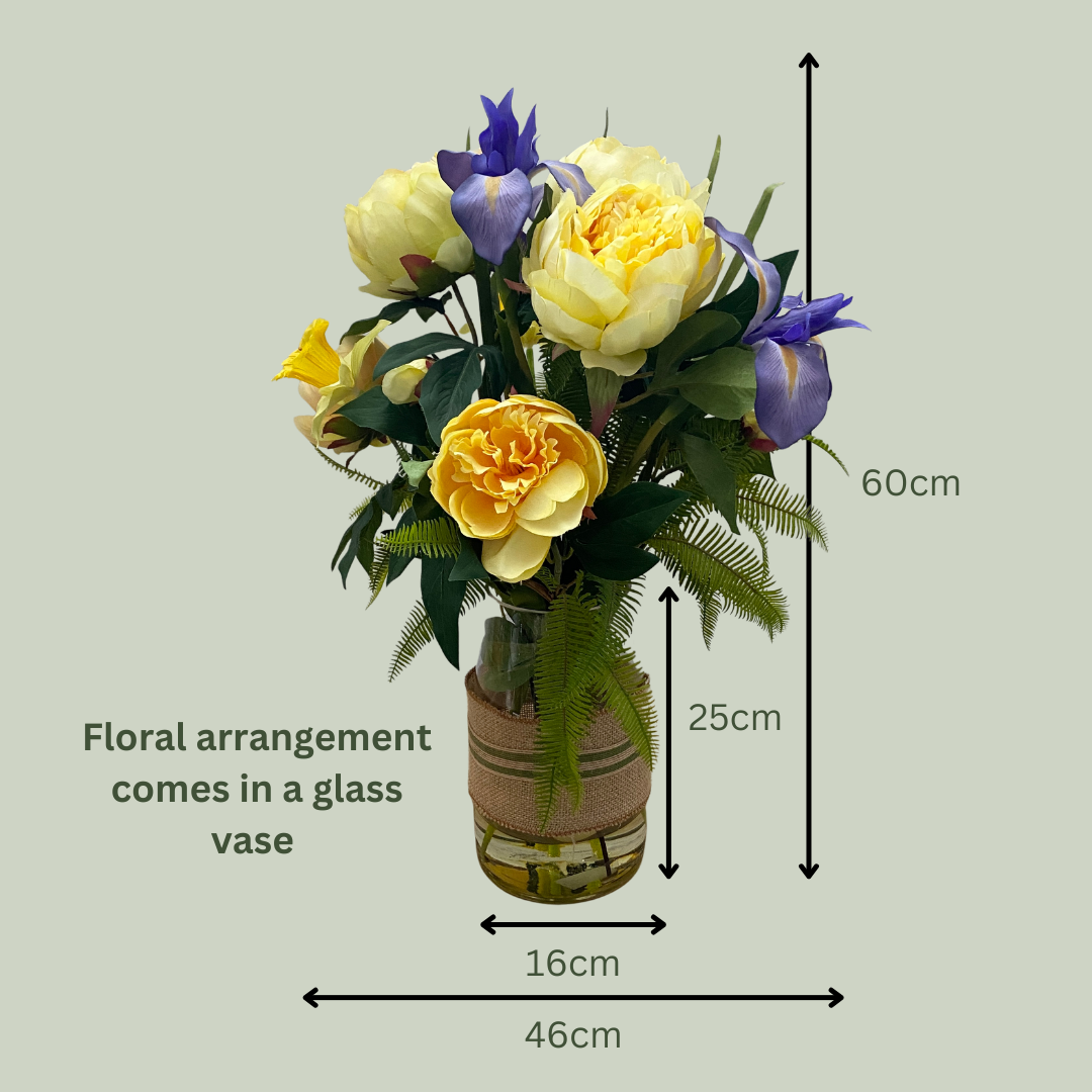 Artificial Floral Arrangement (Ex Rental) Yellows and Purples