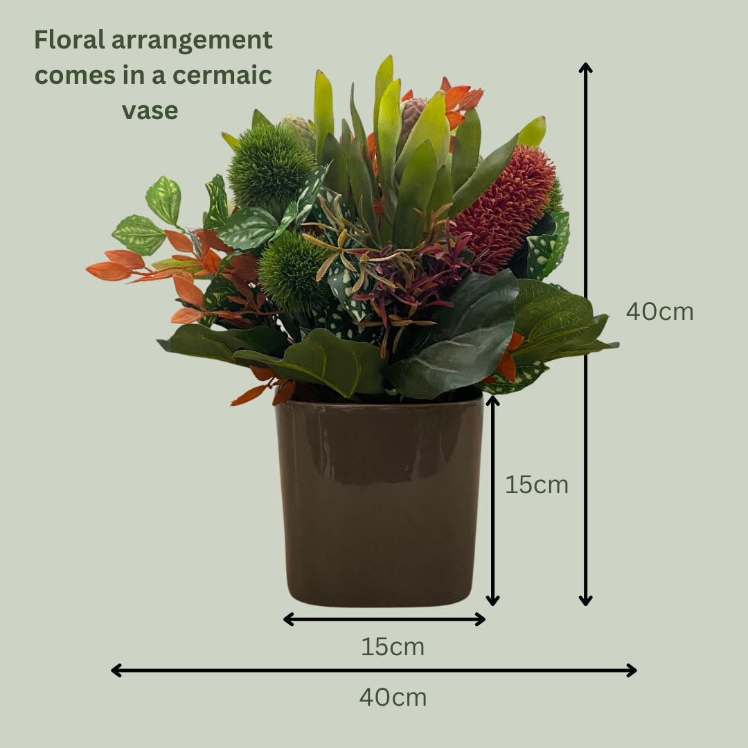 Artificial Floral Arrangement (Ex Rental) Greens and Reds Ceramic