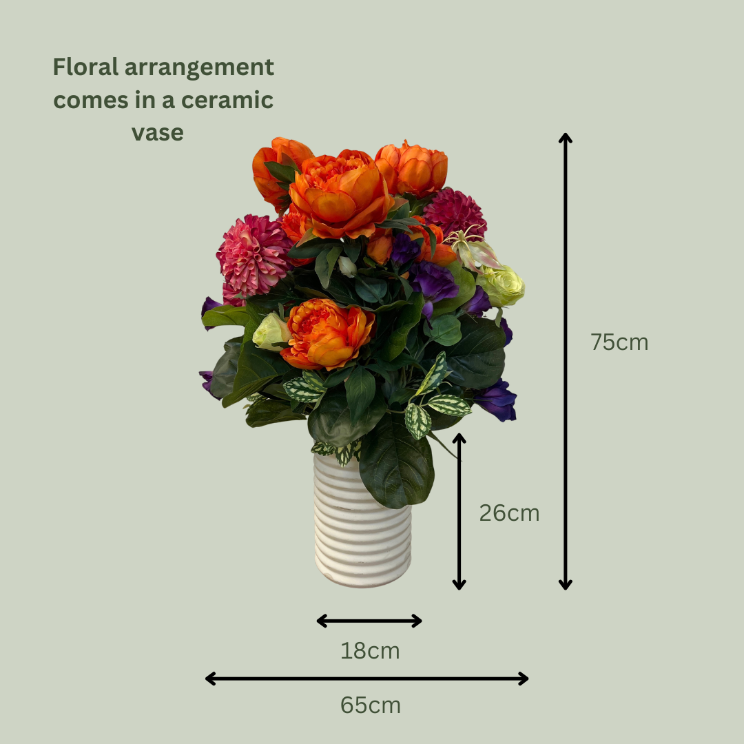 Artificial Floral Arrangement (Ex Rental) Oranges and Purples Ceramic
