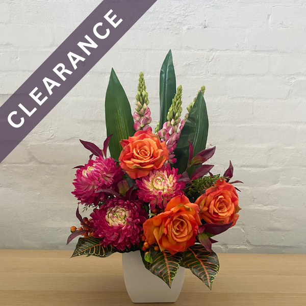 Artificial Floral Arrangement (Ex Rental) Purples and Oranges Ceramic
