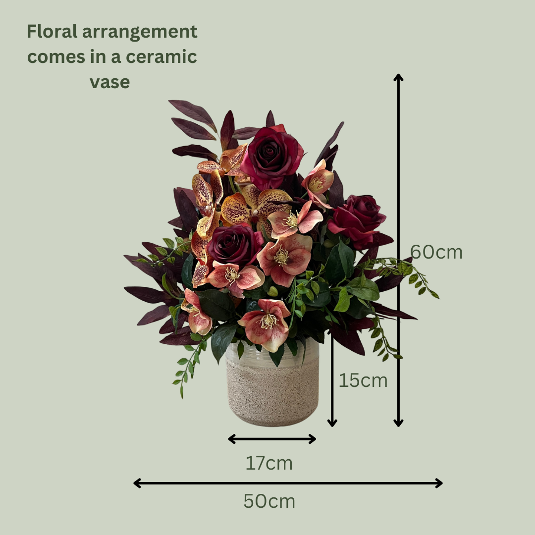 Artificial Floral Arrangement (Ex Rental) Reds and Oranges Ceramic