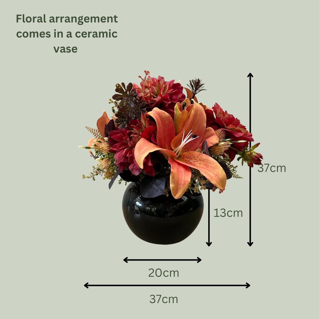Artificial Floral Arrangement (Ex Rental) Reds and Oranges Ceramic #2