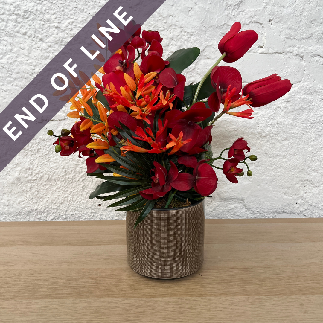 Artificial Floral Arrangement (Ex Rental) Reds and Oranges Ceramic