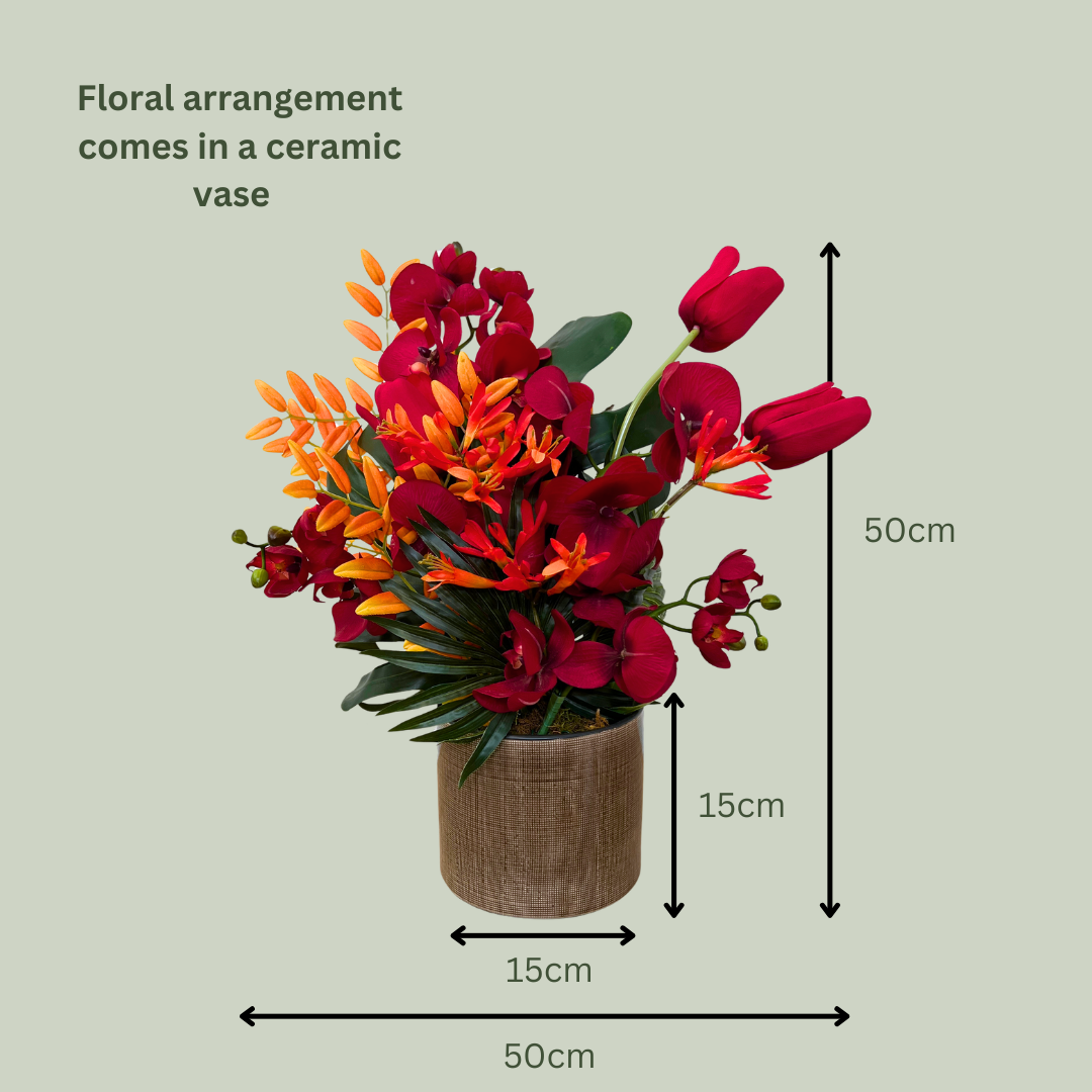 Artificial Floral Arrangement (Ex Rental) Reds and Oranges Ceramic