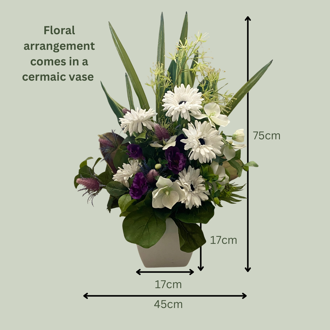 Artificial Floral Arrangement (Ex Rental) Whites and Purples Ceramic