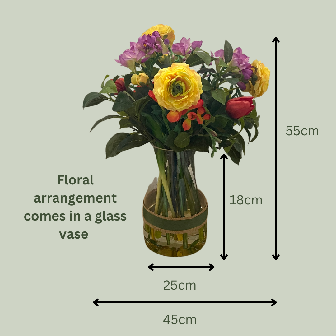 Artificial Floral Arrangement (Ex Rental) Yellows, Purples and Reds