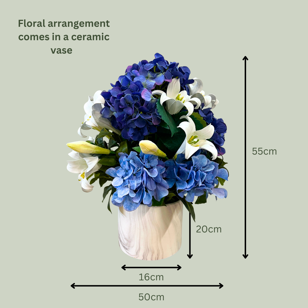 Artificial Floral Arrangement (Ex Rental) Blues and Whites Ceramic #2