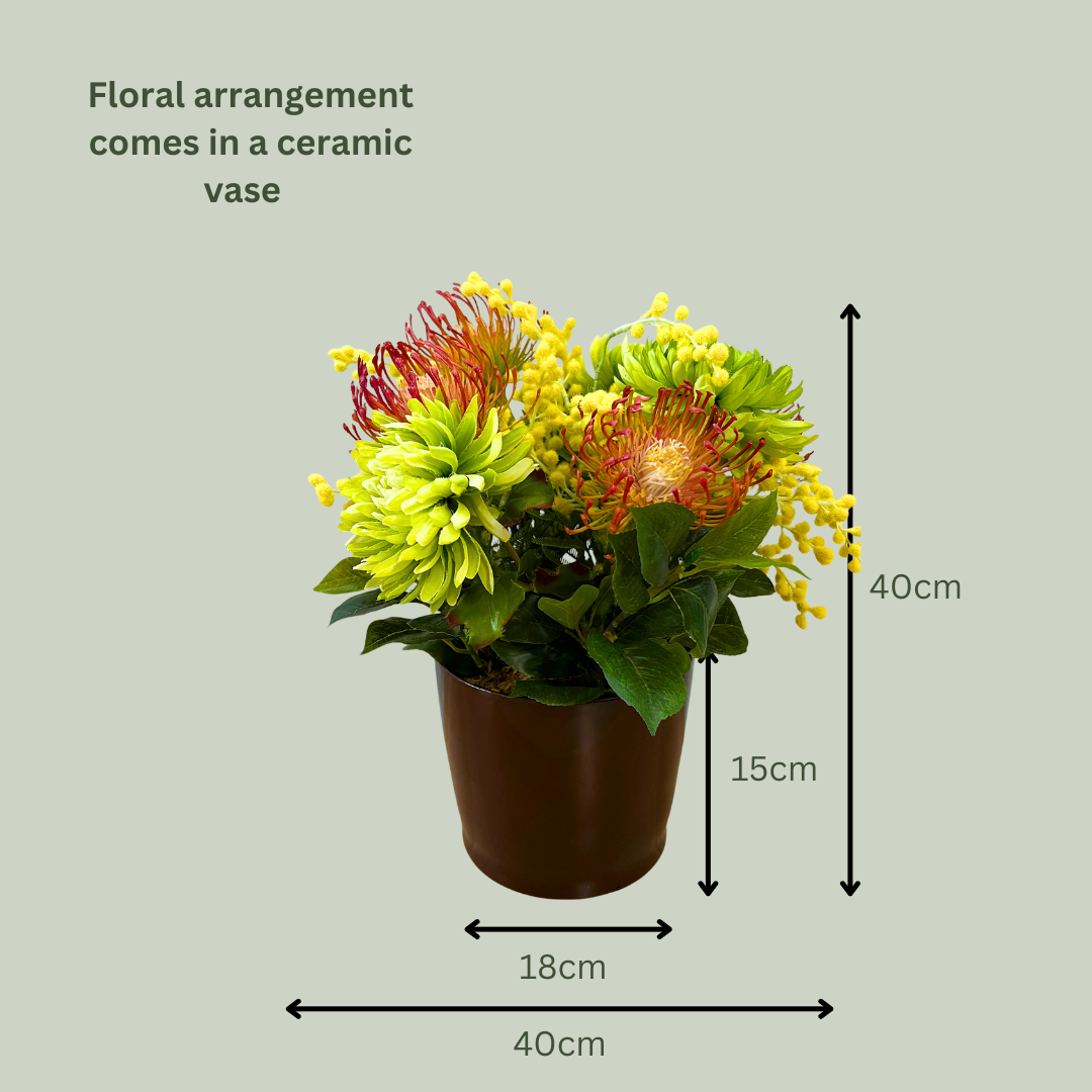 Artificial Floral Arrangement (Ex Rental) Greens and Oranges Ceramic