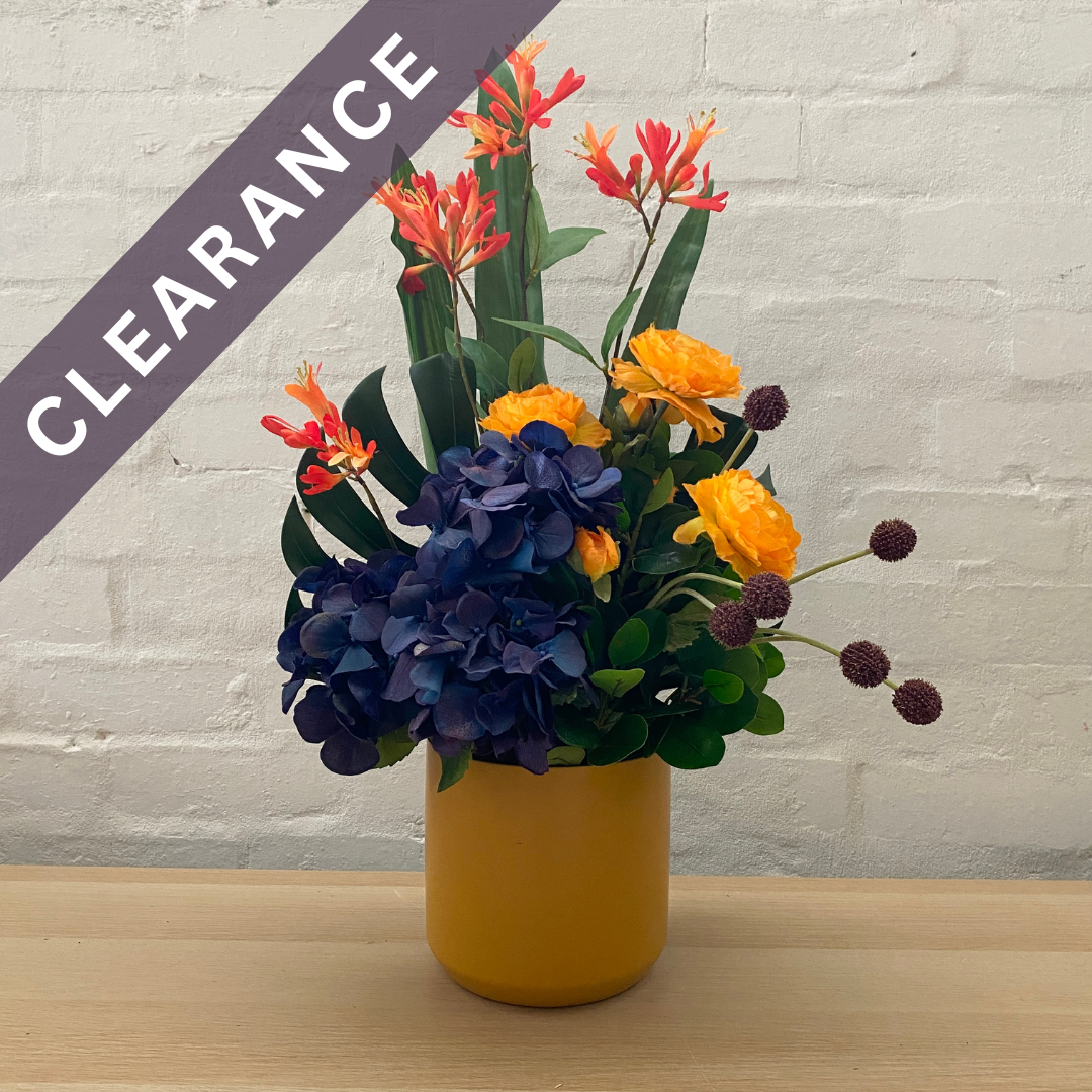 Artificial Floral Arrangement (Ex Rental) Oranges and Blues Ceramic