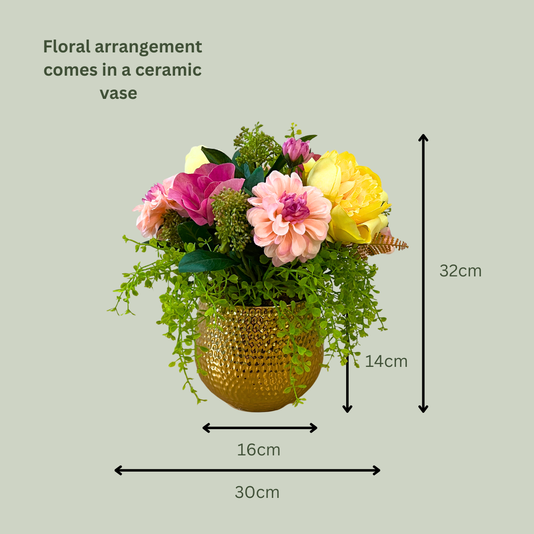 Artificial Floral Arrangement (Ex Rental) Pinks and Yellows Ceramic