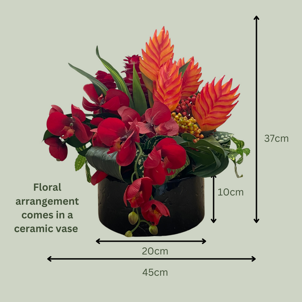 Artificial Floral Arrangement (Ex Rental) Red and Orange Ceramic