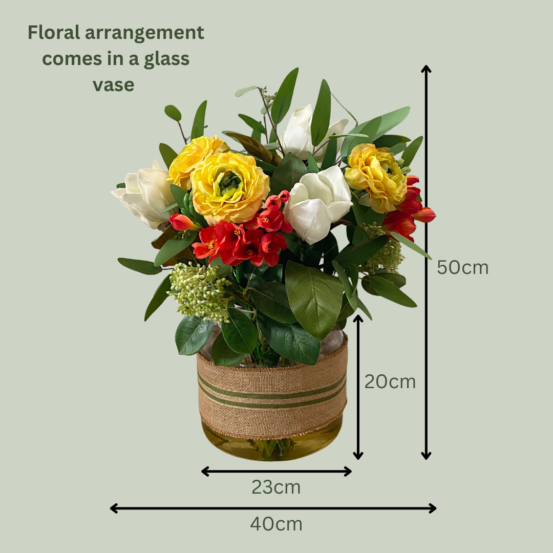 Artificial Floral Arrangement (Ex Rental) - Reds and Yellows #1