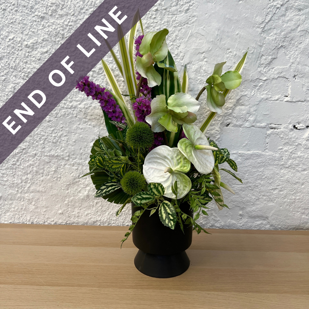 Artificial Floral Arrangement (Ex Rental) Purples and Whites Ceramic