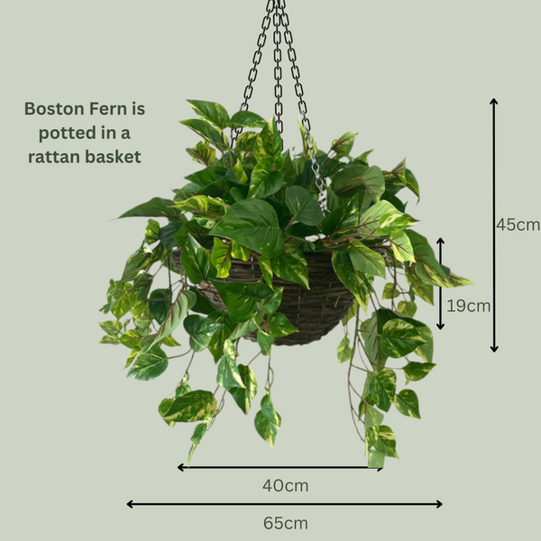 Artificial Pre Made Hanging Basket | Woven Basket with UV Protected Pothos Plant