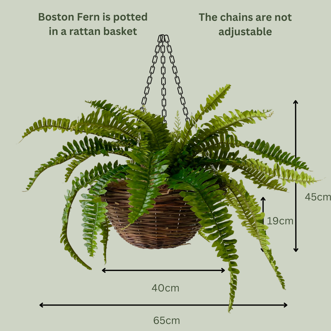 Artificial Pre Made Hanging Basket | Woven Basket with Boston Fern