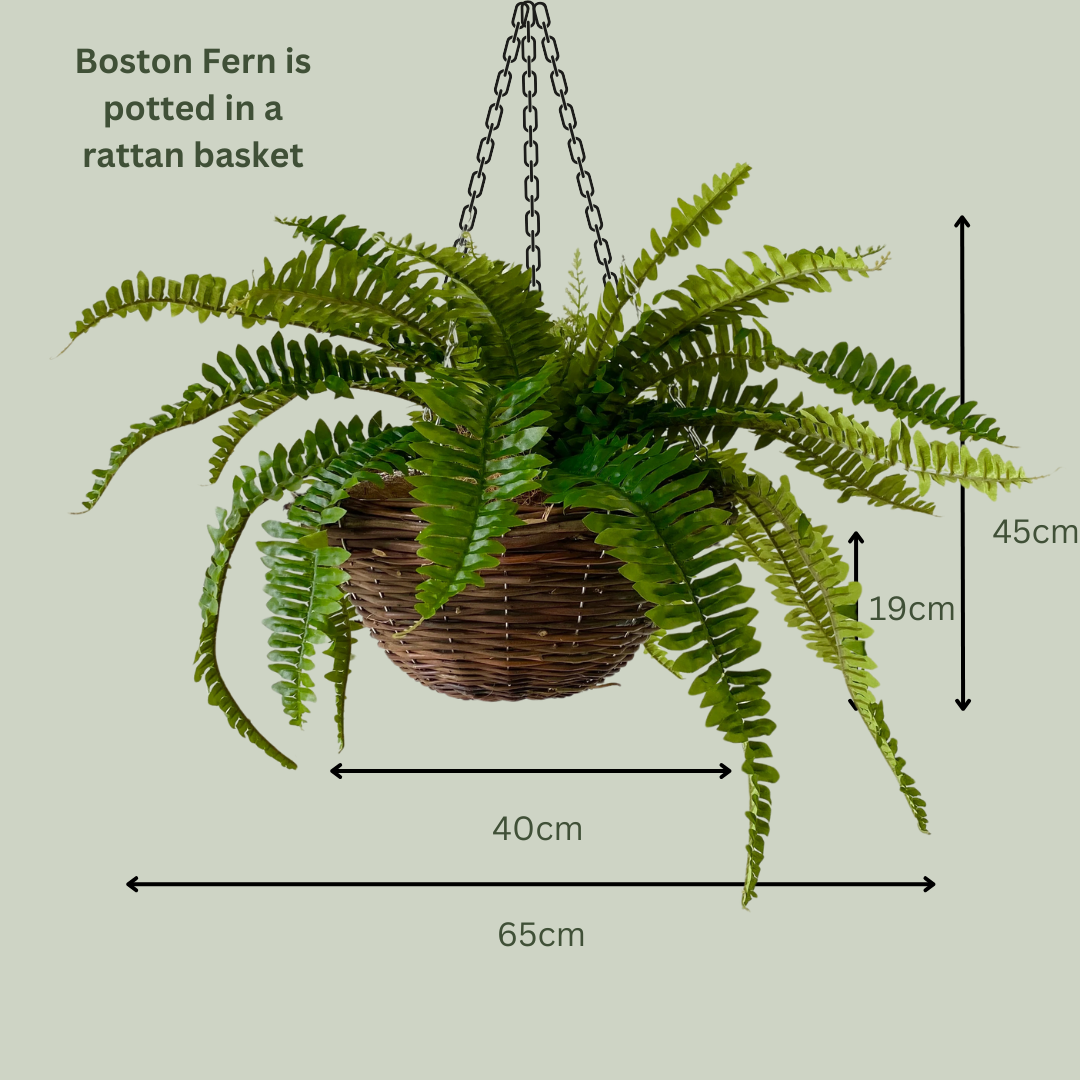 Artificial Pre Made Hanging Basket | Woven Basket with Boston Fern