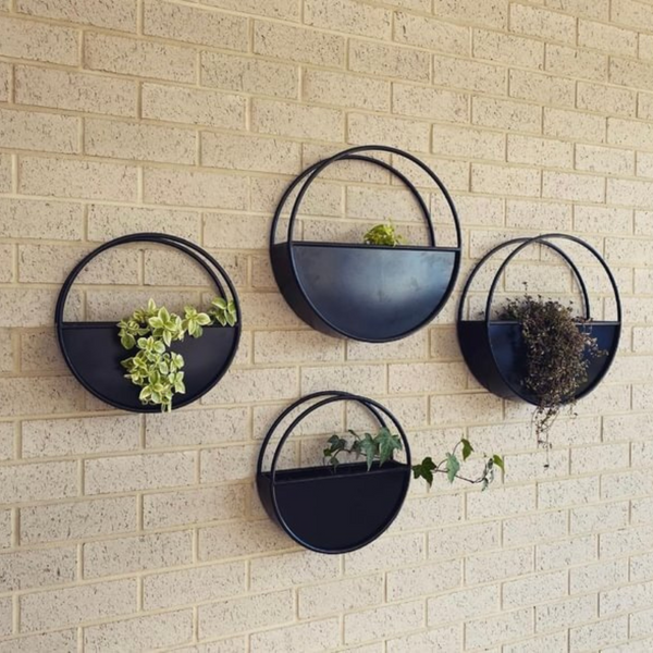 Half Moon Wall Planter | Black Metal