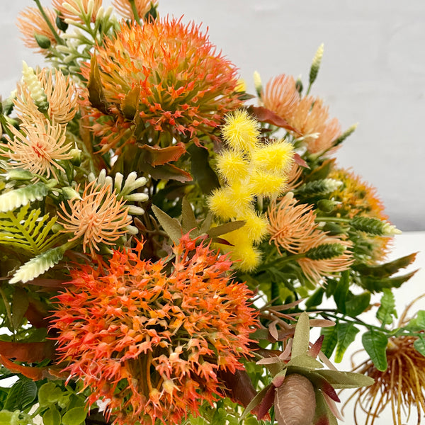 Artificial Floral Arrangement (Ex Rental) - Yellow and Orange - Metallic Vase