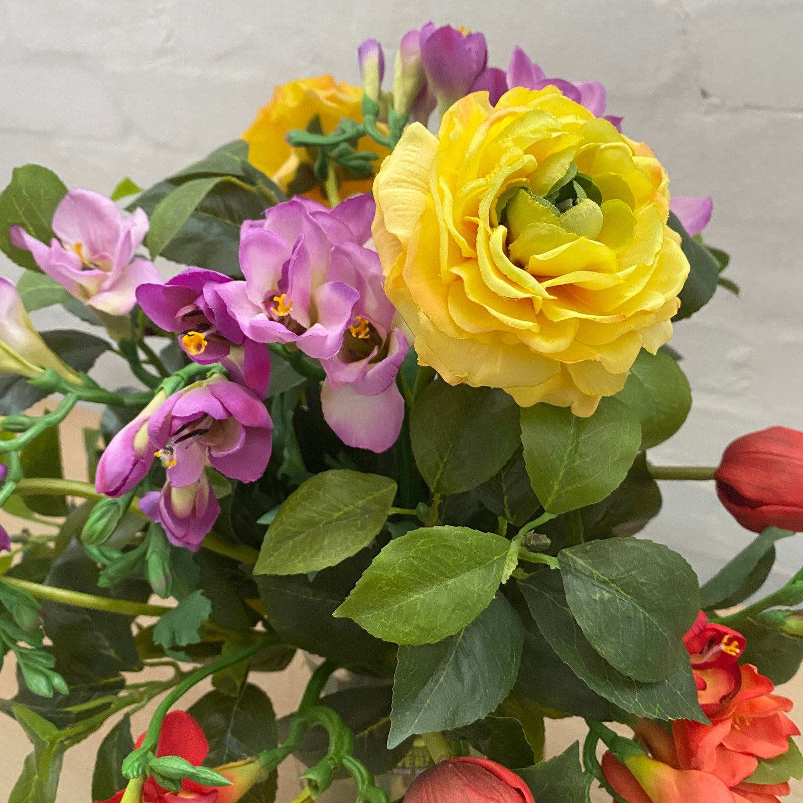 Artificial Floral Arrangement (Ex Rental) Yellows, Purples and Reds