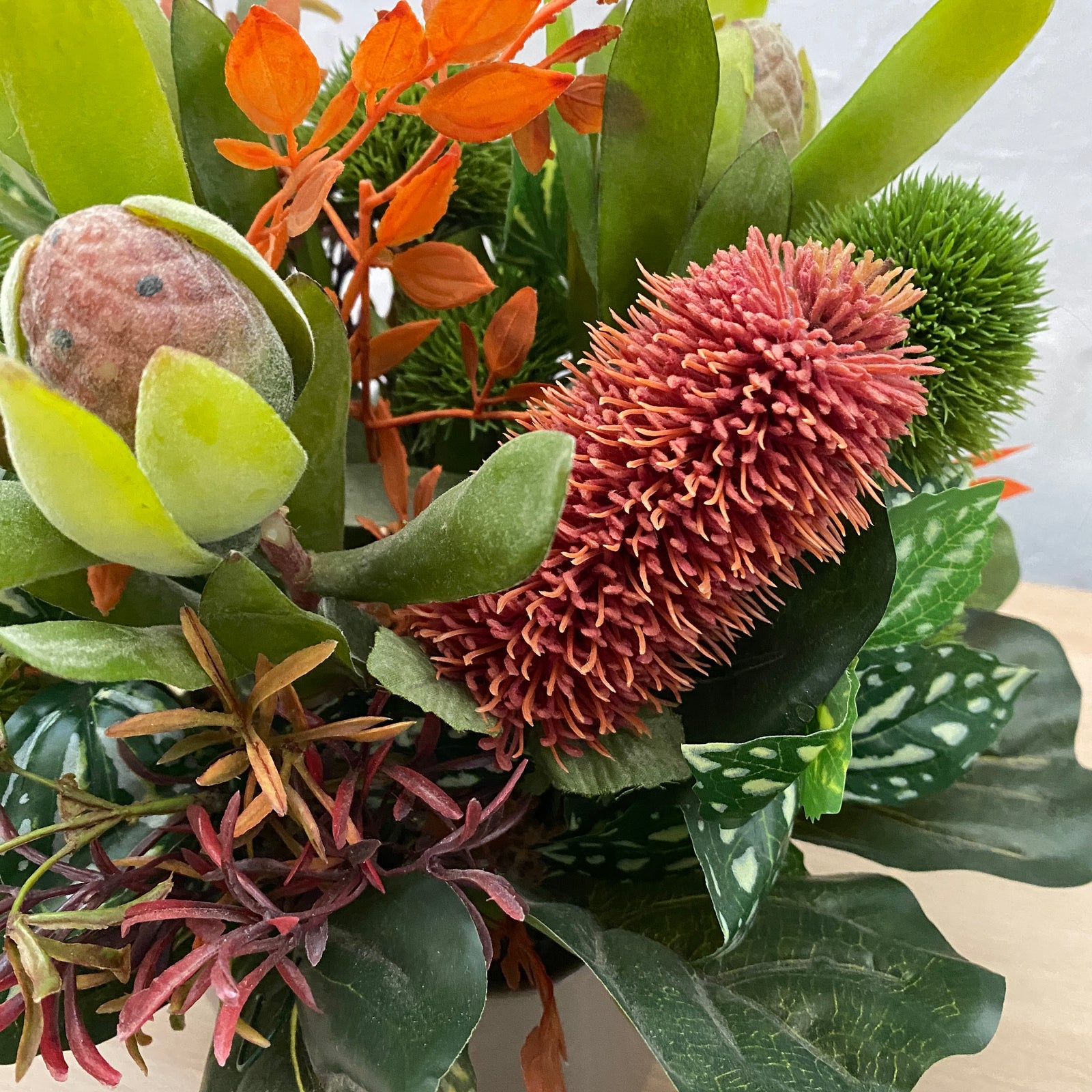 Artificial Floral Arrangement (Ex Rental) Greens and Reds Ceramic