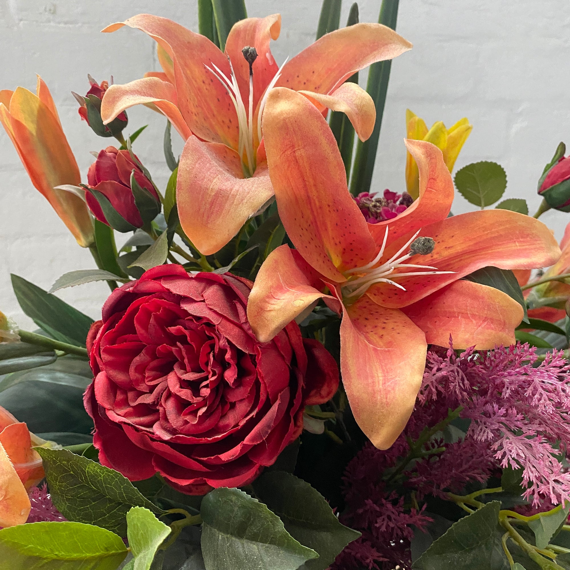 Artificial Floral Arrangement (Ex Rental) Reds and Oranges