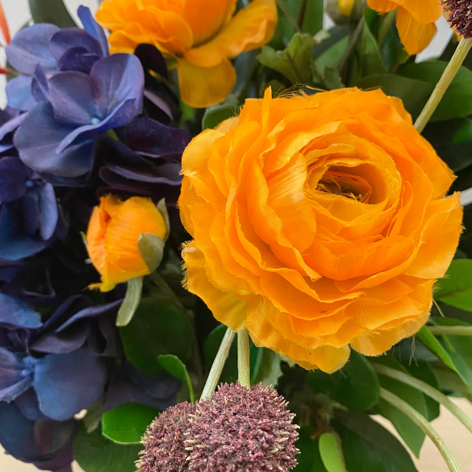 Artificial Floral Arrangement (Ex Rental) Oranges and Blues Ceramic