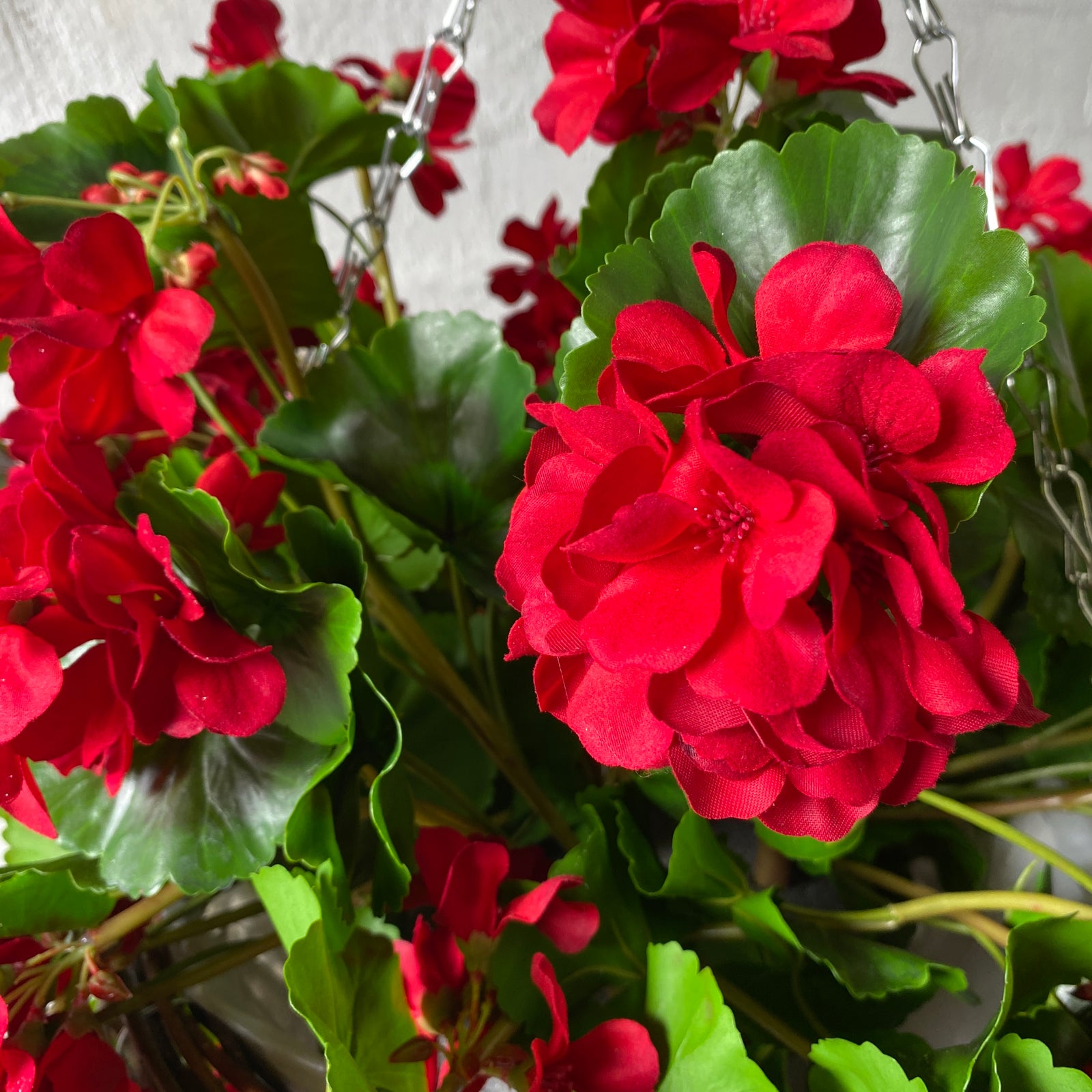 Artificial Hanging Red Geranium Bush | Outdoor