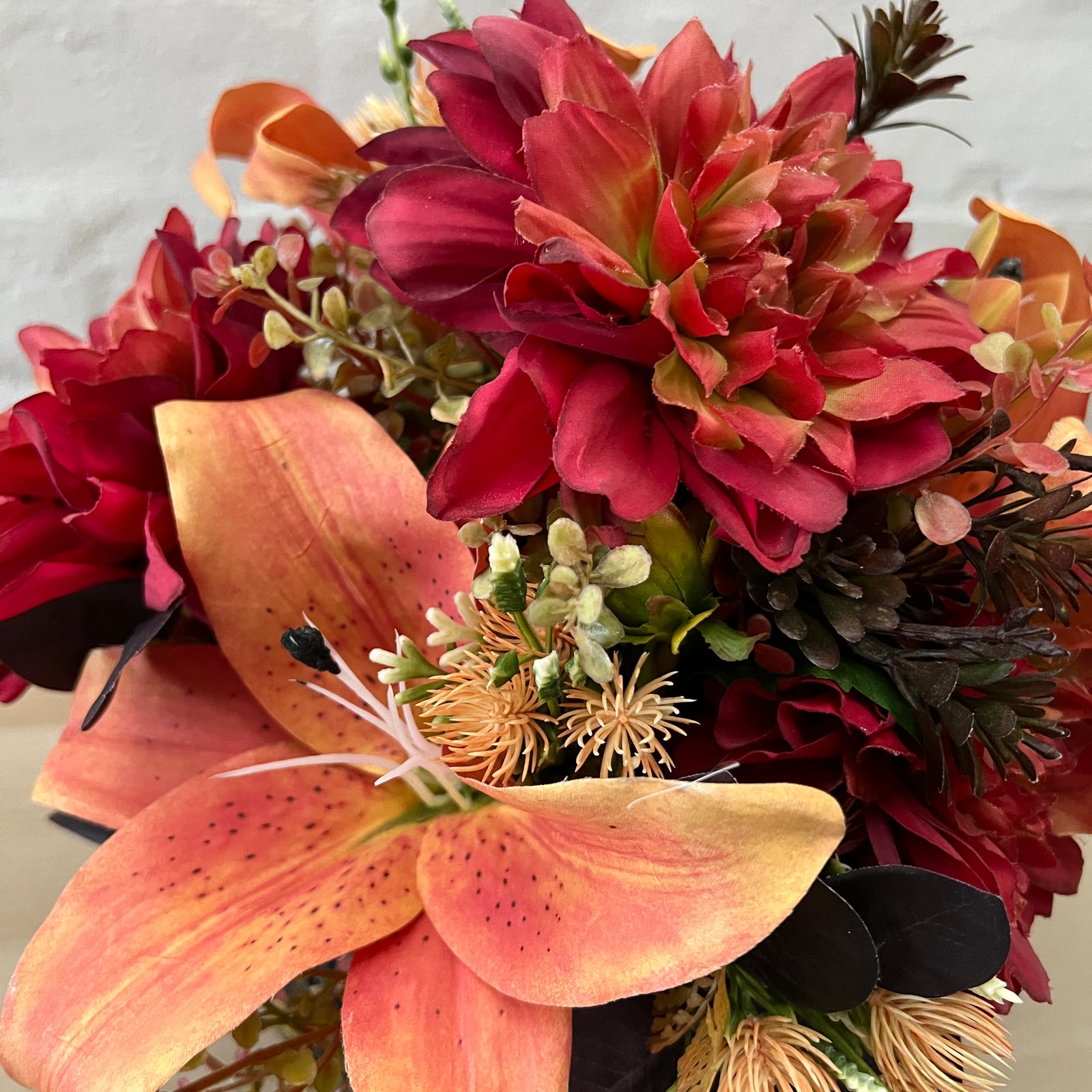 Artificial Floral Arrangement (Ex Rental) Reds and Oranges Ceramic #2