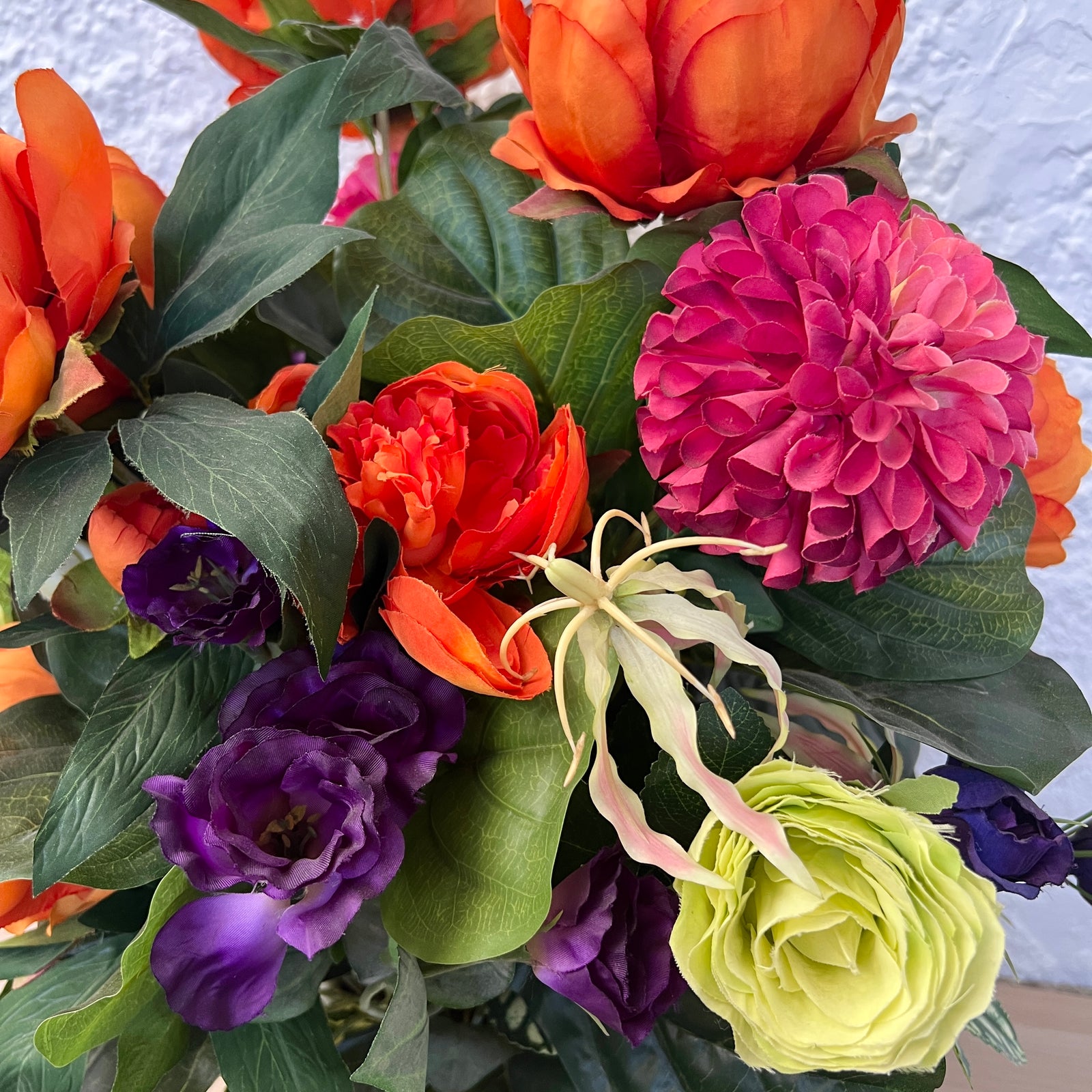 Artificial Floral Arrangement (Ex Rental) Oranges and Purples Ceramic