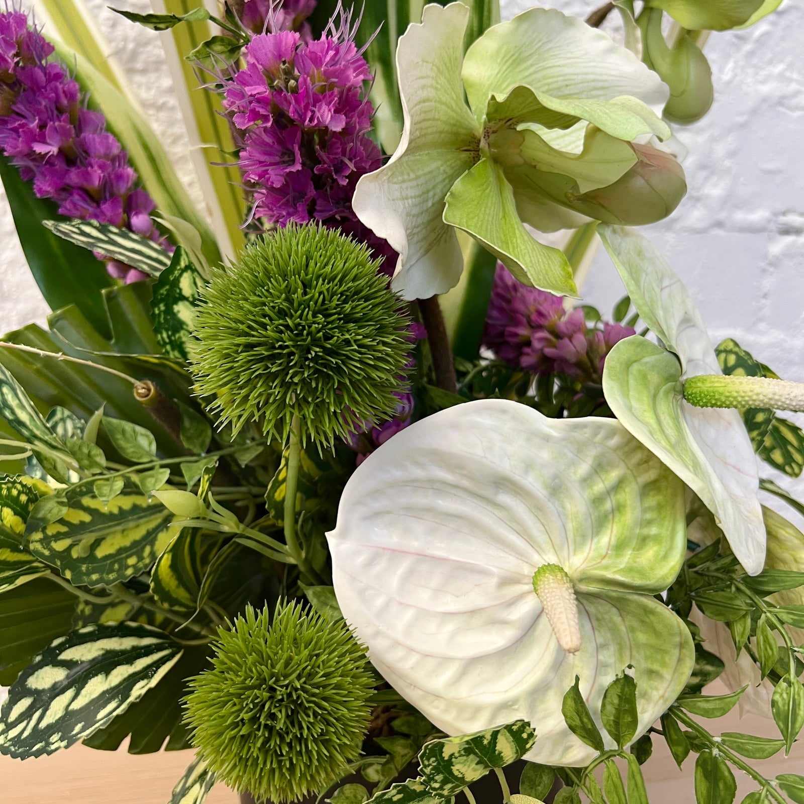 Artificial Floral Arrangement (Ex Rental) Purples and Whites Ceramic