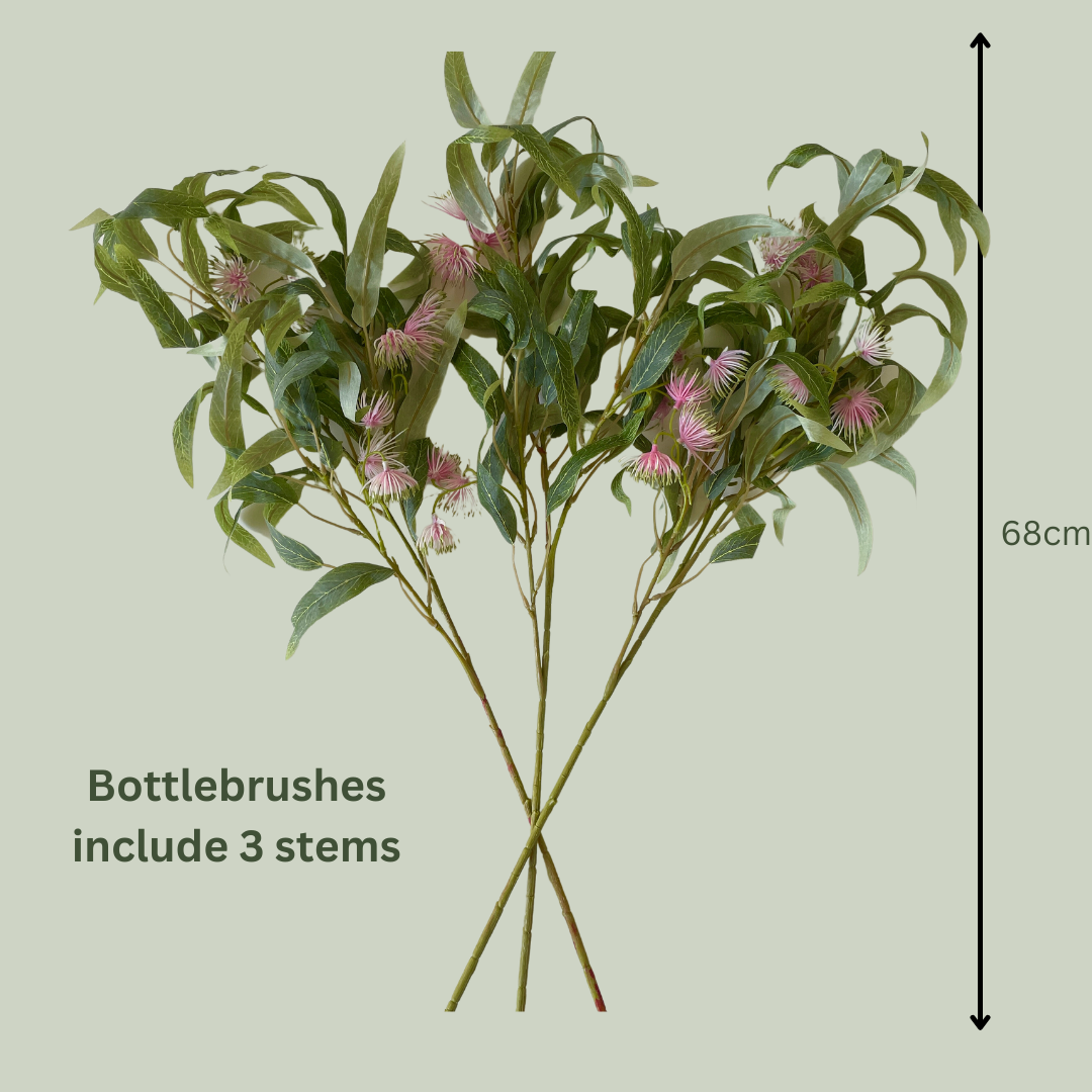 Artificial Pink Bottlebrush Stems | 3 Stems