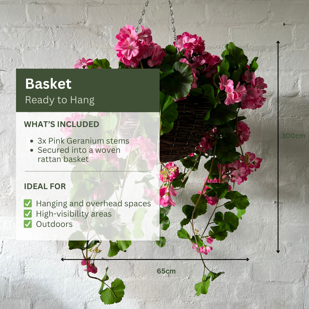 Artificial Hanging Pink Geranium Bush | Outdoor