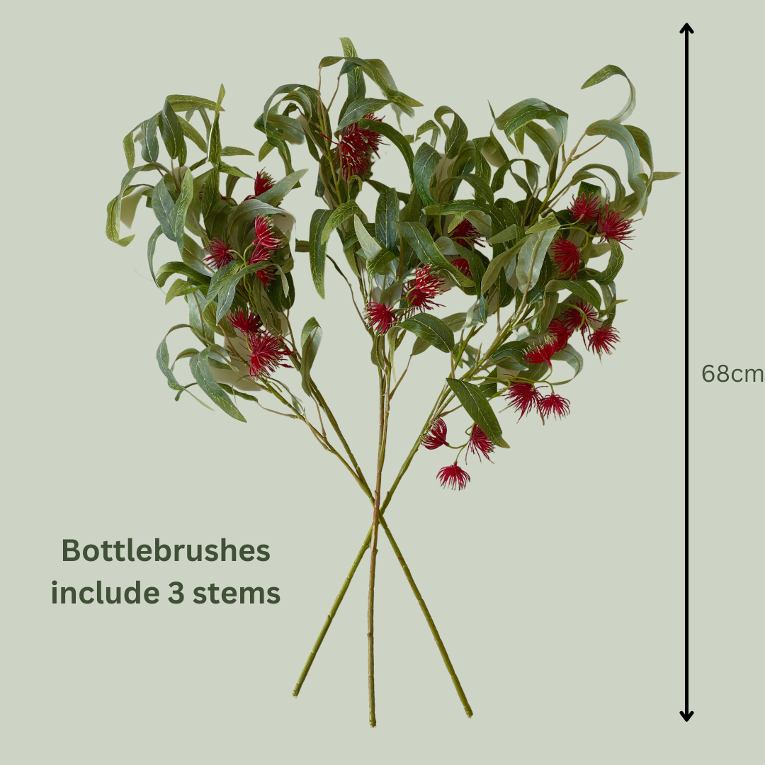 Artificial Red Bottlebrush Stems | 3 Stems