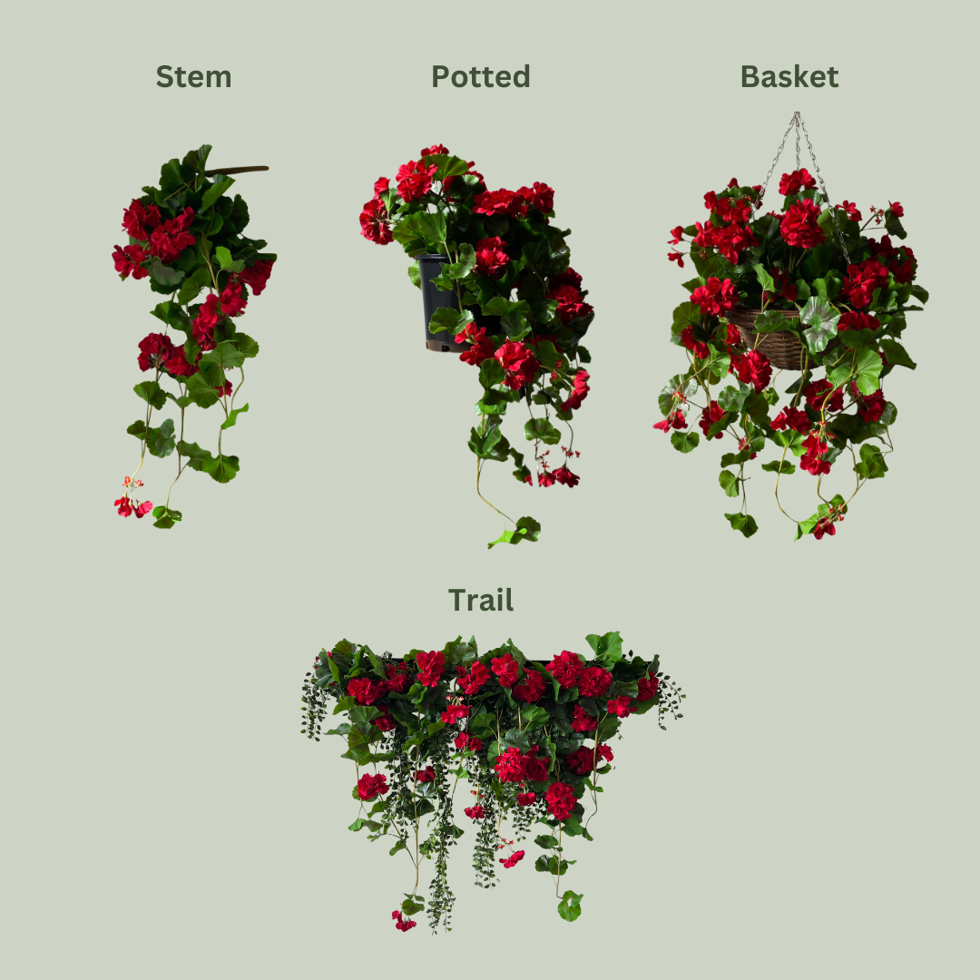 Artificial Hanging Red Geranium Bush | Outdoor
