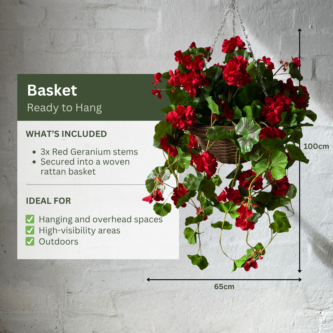 Artificial Hanging Red Geranium Bush | Outdoor