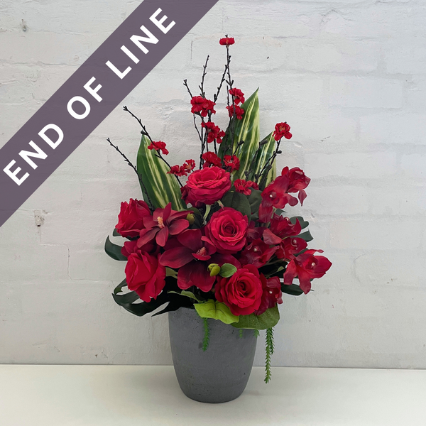Artificial Floral Arrangement (Ex Rental) | Ceramic Vase - Reds