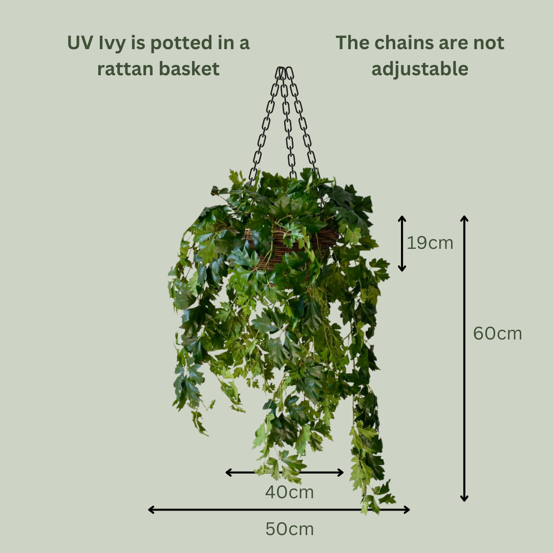 Artificial Pre Made Hanging Basket | Woven Basket with UV Protected Ivy Plant