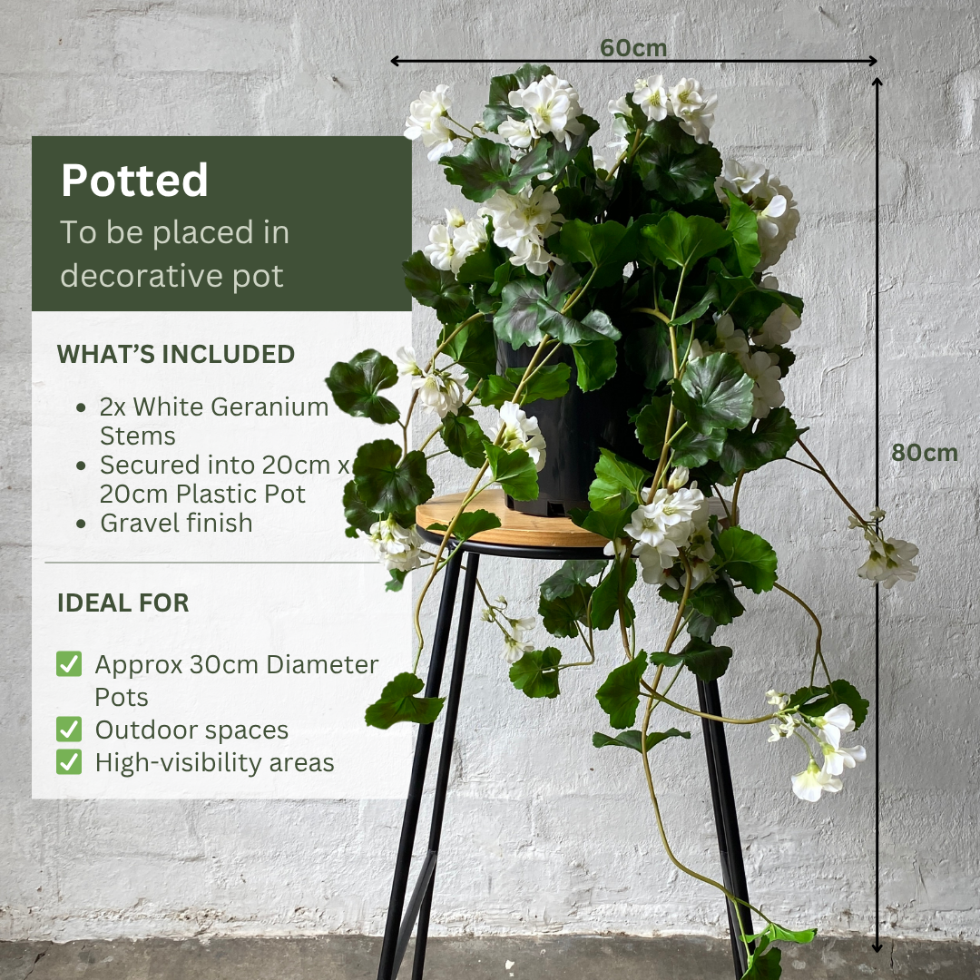Artificial Hanging White Geranium Bush | Outdoor