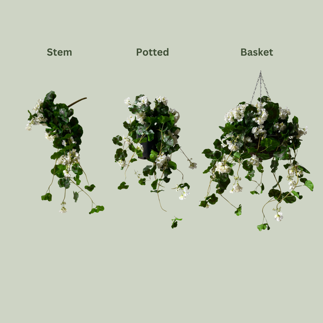 Artificial Hanging White Geranium Bush | Outdoor