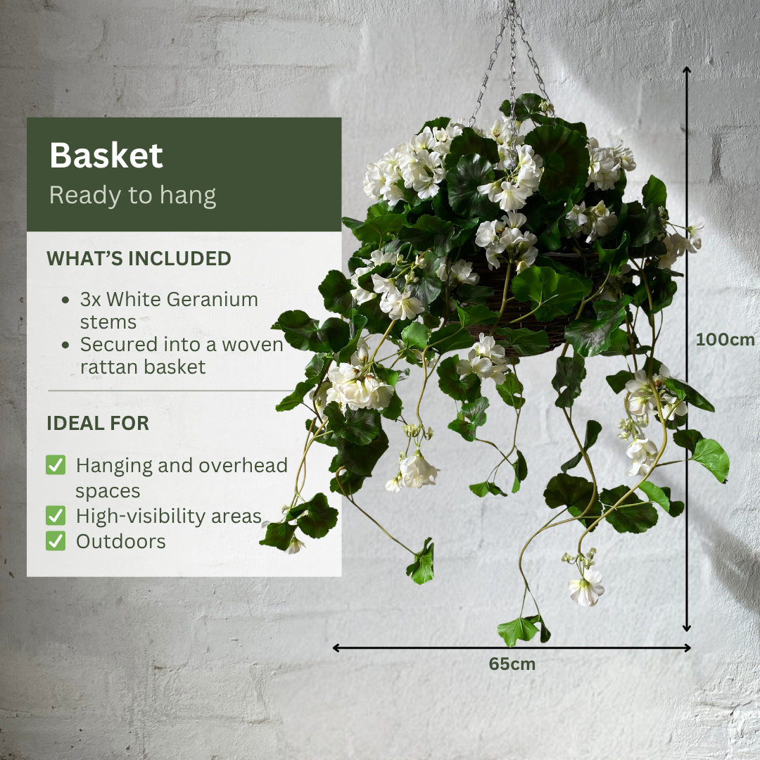 Artificial Hanging White Geranium Bush | Outdoor