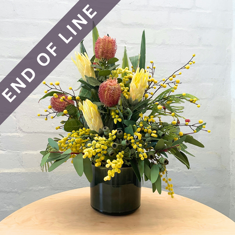 Artificial Floral Arrangement (Ex Rental) | Ceramic Vase - Yellow and Reds #2