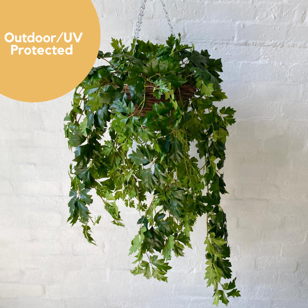 Artificial Pre Made Hanging Basket | Woven Basket with UV Protected Ivy Plant