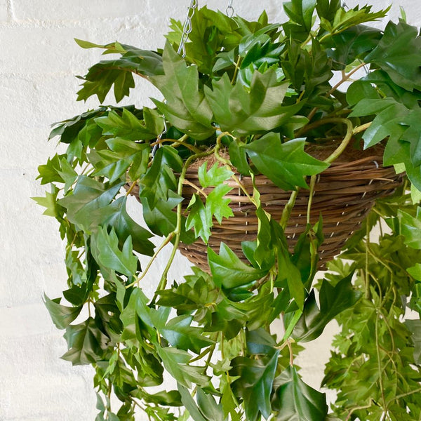 Artificial Pre Made Hanging Basket | Woven Basket with UV Protected Ivy Plant